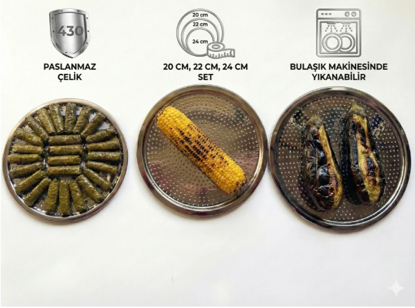 Paslanmaz Çelik Sarma Dolma Altlığı ( 22 Cm ) 0,40 mm 1.Kalite*